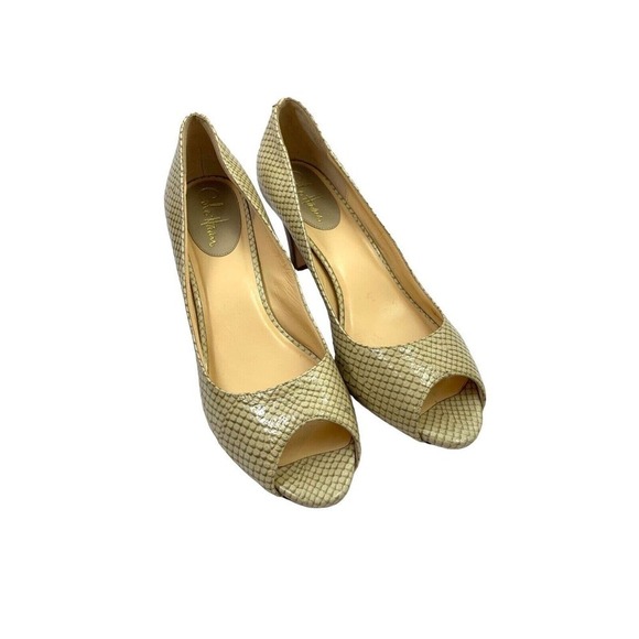 Cole Haan Pump Snake Pattern Patent Slip On Beige Leather Women Sz 9.5B - Picture 10 of 10